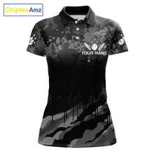 Load image into Gallery viewer, Custom Black And Grey Camo Bowling Shirt For Women, Grunge Bowling Team Jersey Polo &amp; 1/4 Zip TDM6543