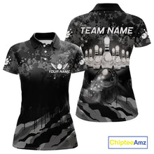 Load image into Gallery viewer, Custom Black And Grey Camo Bowling Shirt For Women, Grunge Bowling Team Jersey Polo &amp; 1/4 Zip TDM6543