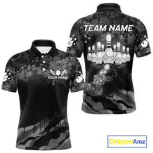 Load image into Gallery viewer, Custom Black And Grey Camo Bowling Shirt For Men, Grunge Bowling Team Jersey Polo &amp; 1/4 Zip TDM6543