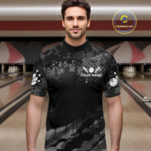Load image into Gallery viewer, Custom Black And Grey Camo Bowling Shirt For Men, Grunge Bowling Team Jersey Polo &amp; 1/4 Zip TDM6543