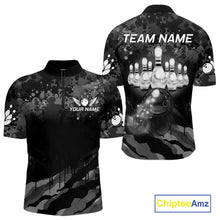Load image into Gallery viewer, Custom Black And Grey Camo Bowling Shirt For Men, Grunge Bowling Team Jersey Polo &amp; 1/4 Zip TDM6543