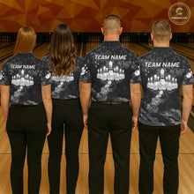 Load image into Gallery viewer, Custom Black And Grey Camo Bowling Shirt For Men, Grunge Bowling Team Jersey Polo &amp; 1/4 Zip TDM6543