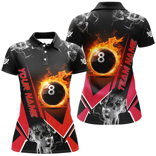 Red Billiard Jersey Flame 8 Ball Pool Custom Billiard Shirts For Women Team League Billiard Uniform TDM1848