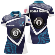 Load image into Gallery viewer, Personalized Blue 8 Ball Pool And Wings Custom Women Billiard Shirts, Billiard Pool Team Shirts TDM1849