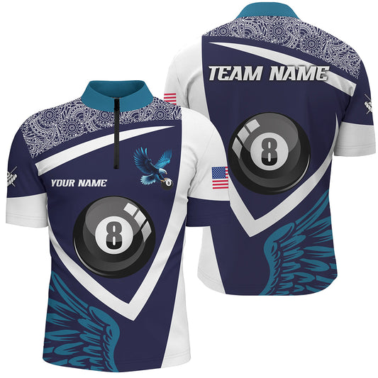 Personalized Blue 8 Ball Pool And Wings Custom Men Billiard Shirts, Billiard Pool Team Shirts TDM1849