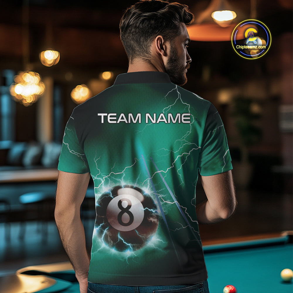 Personalized Turquoise Thunder Lightning 8 Ball Pool Billiard Shirt For Men, Billiard Team Jersey TDM4609