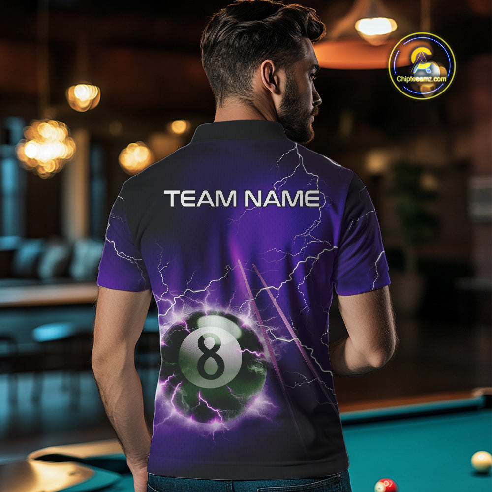 Personalized Purple 3D Thunder Lightning 8 Ball Pool Billiard Shirt For Men, Billiard Team Jersey TDM4610