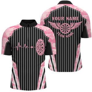 Pink Camo Dartboard Pulse Heartbeat Custom Men Dart Shirts, Funny Wings Cool Dart Team Jerseys TDM2787