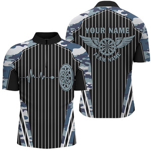 Blue Camo Dartboard Pulse Heartbeat Custom Men Dart Shirts, Funny Wings Cool Dart Team Jerseys TDM2788