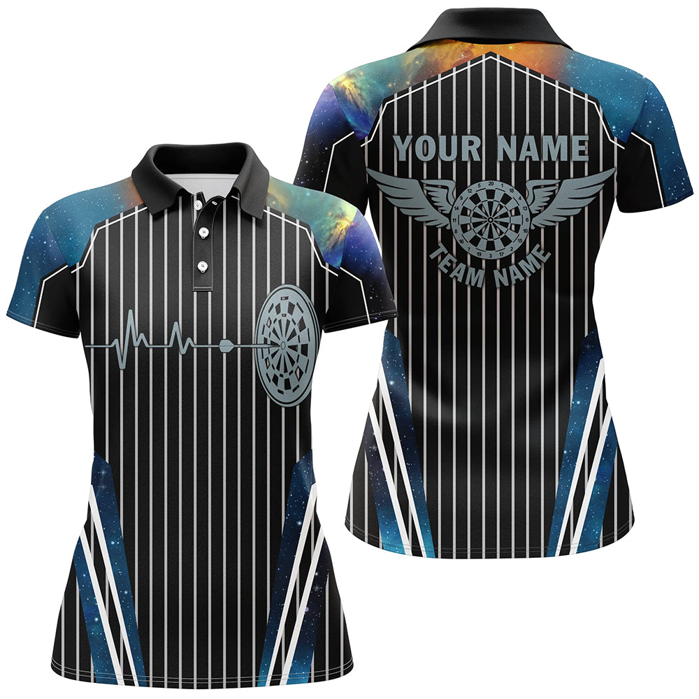 Blue Galaxy Dartboard Pulse Heartbeat Custom Women Dart Shirts, Funny Wings Cool Dart Team Jerseys TDM2789