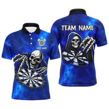 Load image into Gallery viewer, Death Skeleton Custom Blue Dart Shirts For Men, Personalized Name 3D Skull Dart Team Jerseys TDM3018