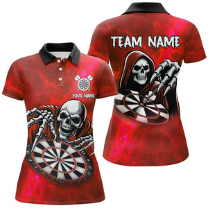 Death Skeleton Custom Red Dart Shirts For Women, Personalized Name 3D Skull Dart Team Jerseys TDM3019