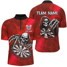 Load image into Gallery viewer, Death Skeleton Custom Red Dart Shirts For Men, Personalized Name 3D Skull Dart Team Jerseys TDM3019