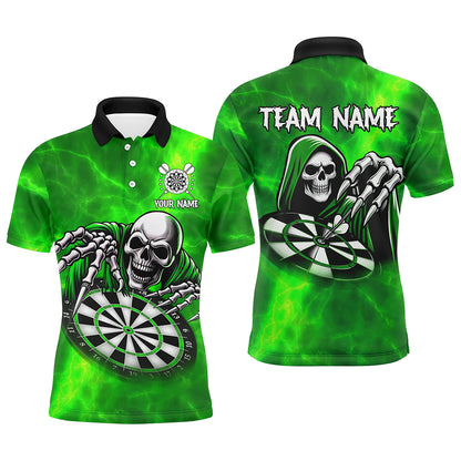 Grim Reaper Custom Green Dart Shirts For Men, Personalized Name 3D Skull Dart Team Jerseys TDM3020