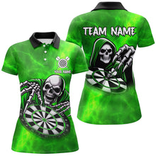 Load image into Gallery viewer, Death Skeleton Custom Green Dart Shirts For Women, Personalized Name 3D Skull Dart Team Jerseys TDM3020