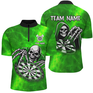 Death Skeleton Custom Green Dart Shirts For Men, Personalized Name 3D Skull Dart Team Jerseys TDM3020