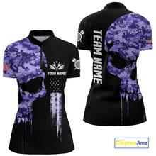 Load image into Gallery viewer, Purple Camouflage Skull Darts Shirt For Women Custom Patriotic US Flag Darts Jersey Polo &amp; 1/4 Zip TDM5250