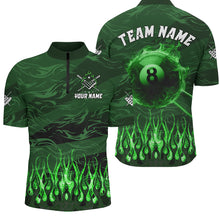 Load image into Gallery viewer, Personalized Green Flaming 8 Ball Pool Fire Billiard Shirts For Men Team League Billiard Jersey TDM3254