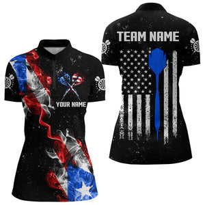 Customized Grunge US Flag Smoke Darts Polo & Quarter-Zip Shirts, Patriotic Darts Jerseys For Women TDM3456