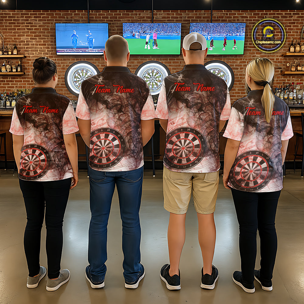 Red Black Smoke Dart Shirt With Pocket Option For Men Custom Dart Jerseys TDM5763