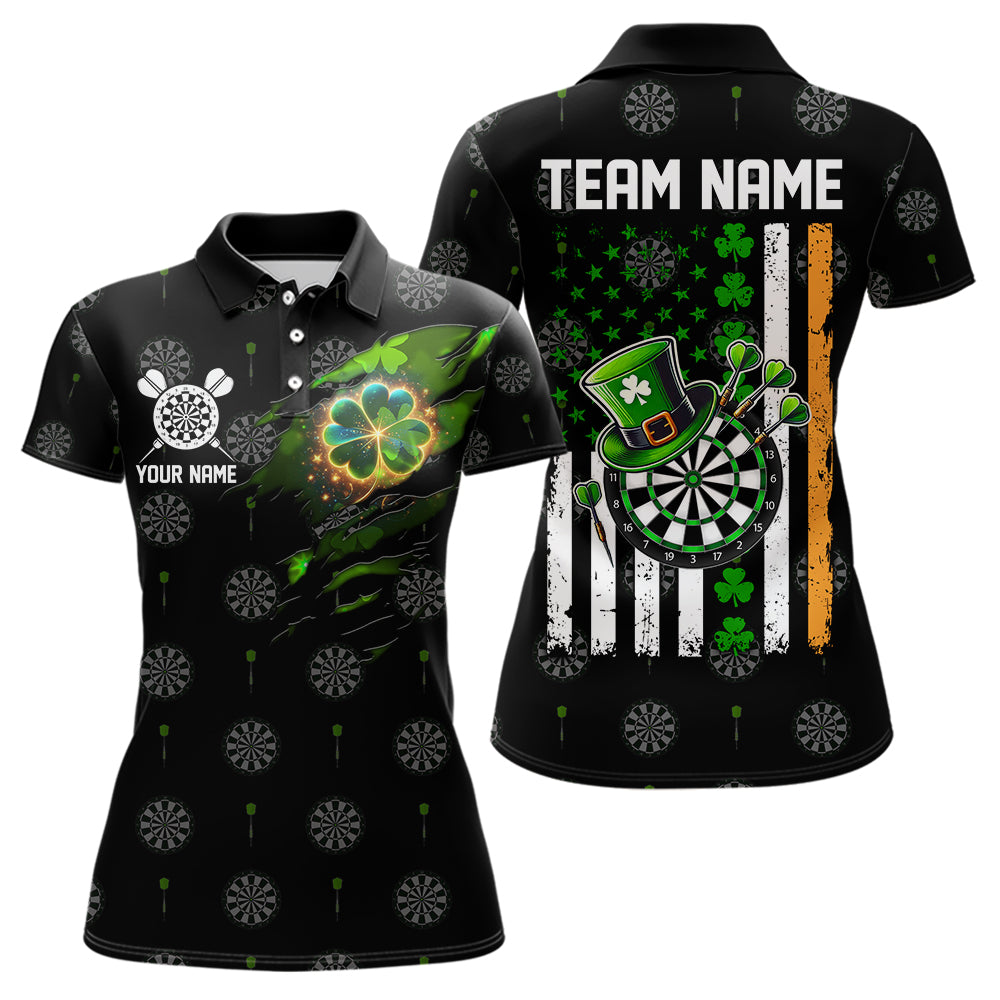 Irish American Flag Saint Patrick Day Dart Shirts For Women Custom Luckiest Shamrock Dart Jerseys TDM3606