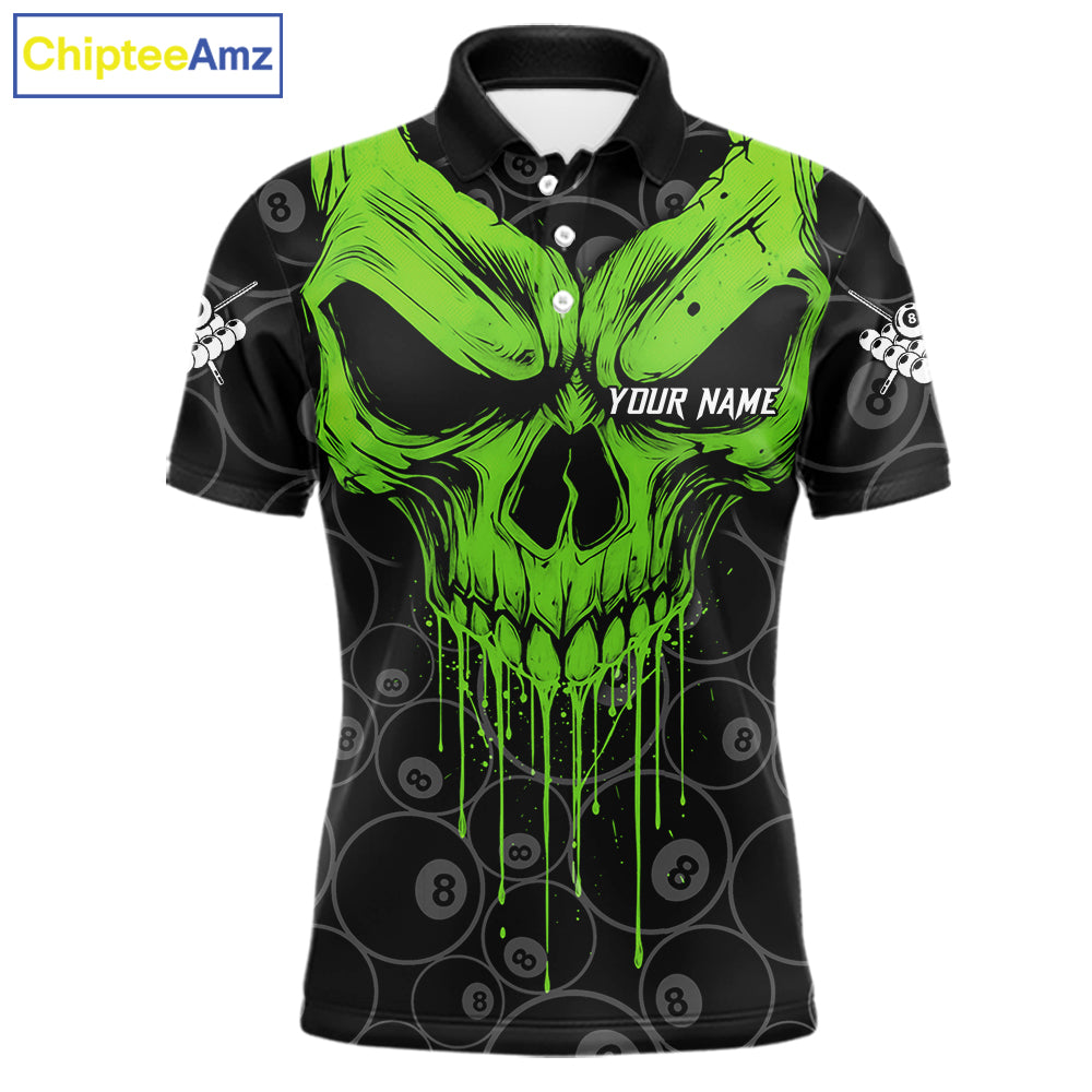 Personalized Skull 8 Ball Billiard Shirt For Men Custom Pool Team Jersey Polo & 1/4 Zip |Green TDM6361
