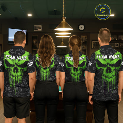 Personalized Skull 8 Ball Billiard Shirt For Men Custom Pool Team Jersey Polo & 1/4 Zip |Green TDM6361