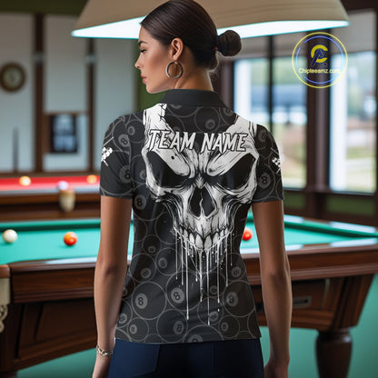 Personalized Skull 8 Ball Billiard Shirt For Women Custom Pool Team Jersey Polo & 1/4 Zip |White TDM6362