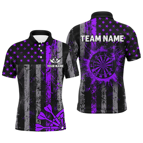 Custom Purple Grunge US Flag Patriotic Darts Shirt For Men, Retro Darts Board Darts Team Jerseys TDM2070