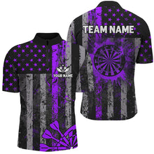 Load image into Gallery viewer, Custom Purple Grunge US Flag Patriotic Darts Shirt For Men, Retro Darts Board Darts Team Jerseys TDM2070