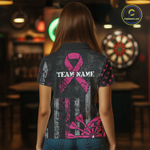 Load image into Gallery viewer, Custom Pink Ribbon Grunge American Flag Patriotic Darts Shirt For Women, Breast Cancer Darts Jersey TDM4623