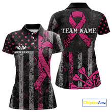 Load image into Gallery viewer, Custom Pink Ribbon Grunge American Flag Patriotic Darts Shirt For Women, Breast Cancer Darts Jersey TDM4623