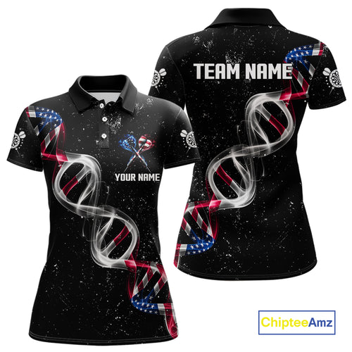 Custom American Flag Smoke DNA Darts Jersey Polo & 1/4 Zip For Women, Patriotic Darts Team Jersey TDM4626