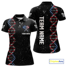 Load image into Gallery viewer, Custom Women&#39;s Black Grunge DNA American Flag Smoke Darts Shirt, Patriotic Dart Jersey Polo, 1/4 Zip TDM4628