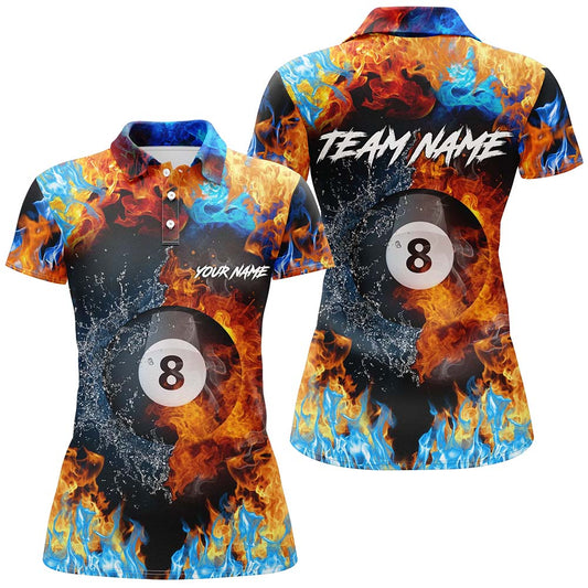 Personalized Billiard Ball In Fire And Water All Over Print 3D Polo Shirts For Women TDM0149