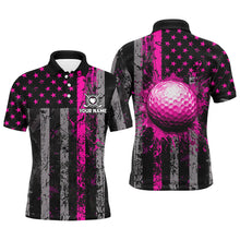 Load image into Gallery viewer, Pink Grunge American Flag Mens Golf Polo Shirts Custom Patriotic Golf Shirts, Golf Gifts For Men TDM2539