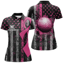 Load image into Gallery viewer, Pink Ribbon Breast Cancer Awareness Womens Golf Polo Shirts Custom Patriotic US Flag Golf Gifts TDM2540