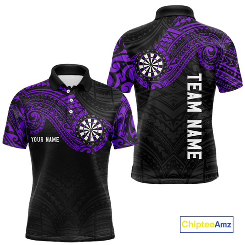 Personalized Black And Purple Tribal Darts Shirt For Men Custom Darts Jersey Team Polo & 1/4 Zip TDM4825