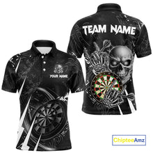 Load image into Gallery viewer, White Black 3D Skull Darts Polo &amp; 1/4 Zip For Men Custom Darts League Team Jersey, Best Darts Gift TDM4828