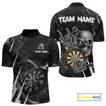 Load image into Gallery viewer, White Black 3D Skull Darts Polo &amp; 1/4 Zip For Men Custom Darts League Team Jersey, Best Darts Gift TDM4828