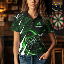 Load image into Gallery viewer, Green 3D Skull Darts Polo &amp; 1/4 Zip For Women Custom Darts League Team Jersey, Best Darts Gifts TDM4829