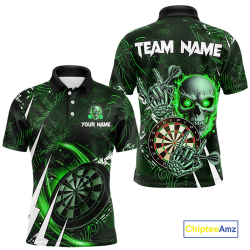 Green 3D Skull Darts Polo & 1/4 Zip For Men Custom Darts League Team Jersey, Best Darts Gifts TDM4829