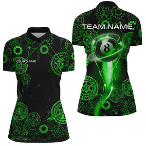 Personalized Green Billiard Shirts For Women Custom Gearwheel Pattern Billiard Jerseys Team Uniform TDM3025