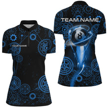 Load image into Gallery viewer, Personalized Blue Billiard Shirts For Women Custom Gearwheel Pattern Billiard Jerseys Team Uniform TDM3026