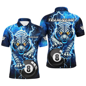 Personalized Thunder Lightning Tiger Billiard Shirt For Men Custom Blue Billiard League Pool Jersey TDM3027