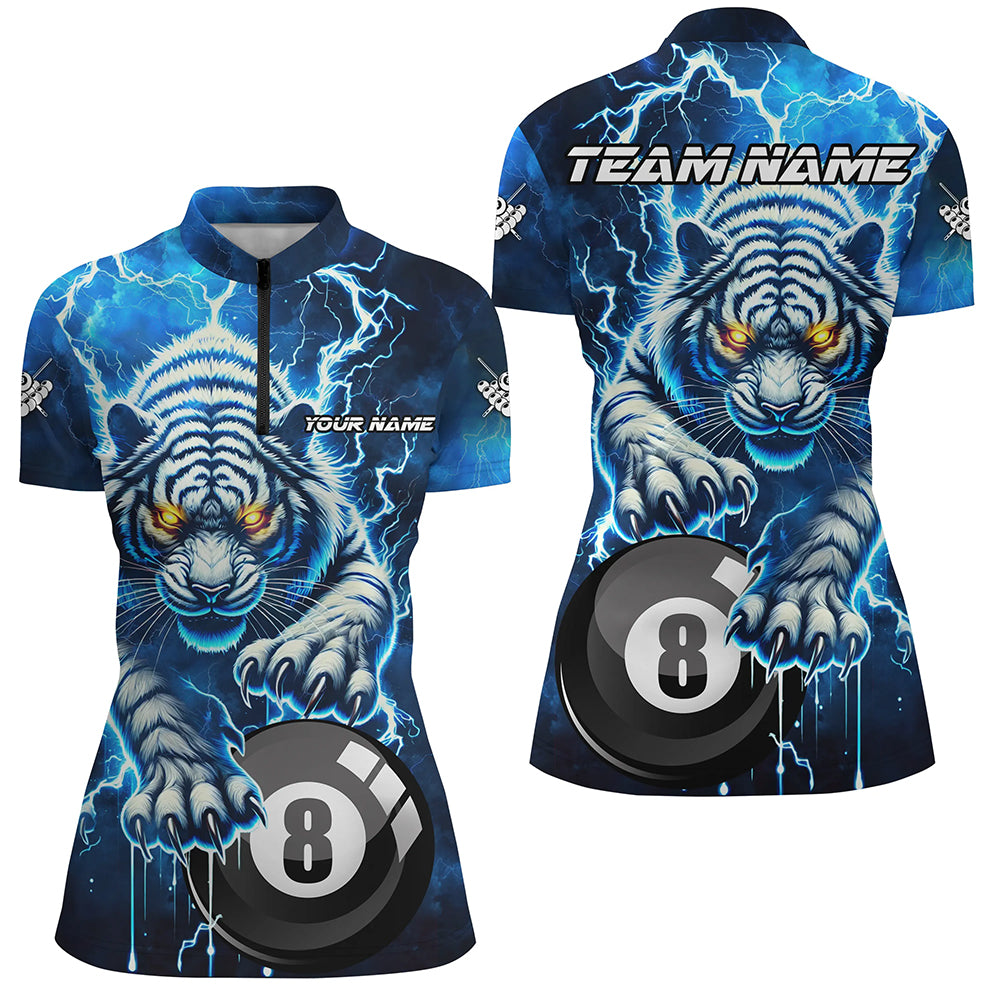 Personalized Thunder Lightning Tiger Billiard Shirt For Women Custom Blue Billiard TeamPool Jersey TDM3027