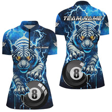 Load image into Gallery viewer, Personalized Thunder Lightning Tiger Billiard Shirt For Women Custom Blue Billiard League Pool Jersey TDM3027