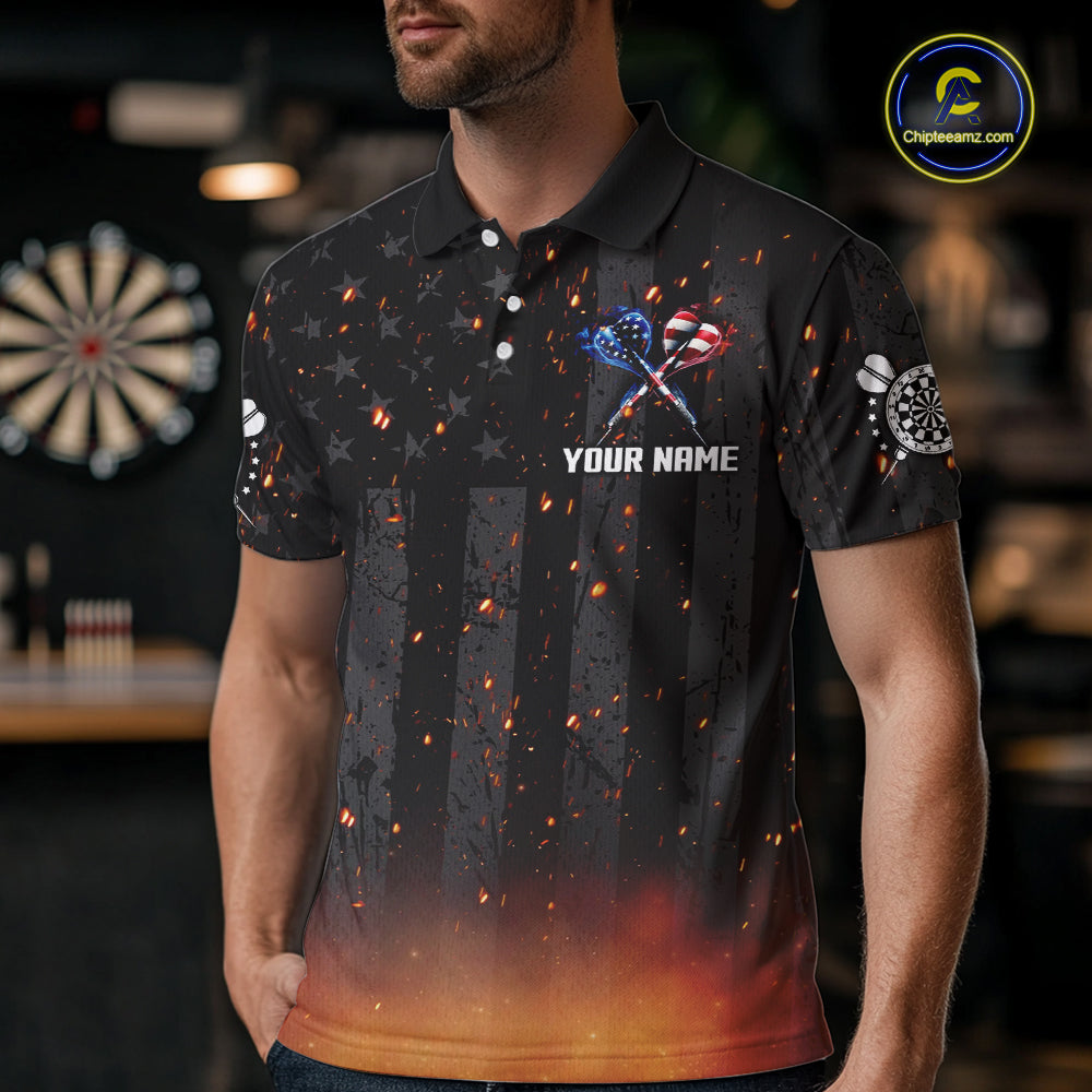 Custom US Flag Smoke Dart Shirt For Men, Patriotic Dart Jersey Pocket Option TDM5259