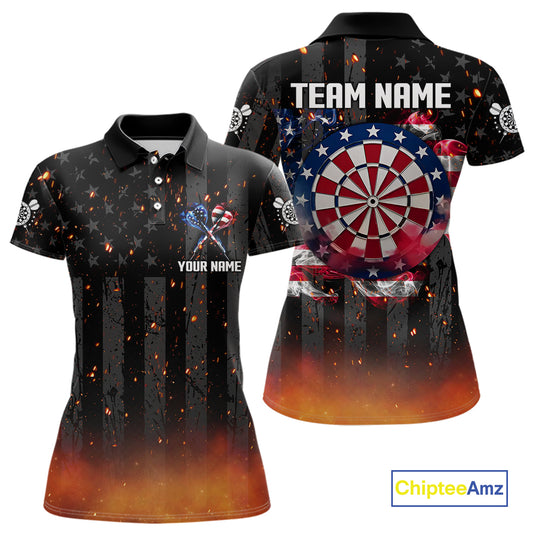 Custom US Flag Smoke Dart Shirt For Women, Patriotic Dart Jersey Pocket Option TDM5259