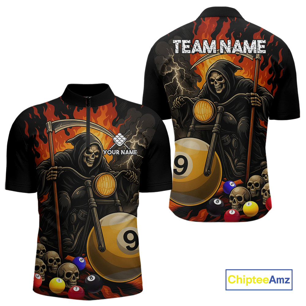 Personalized Grim Reaper Motorcycle Billiards Shirt For Men Custom Funny 9 Ball Pool Team Jersey TDM5264